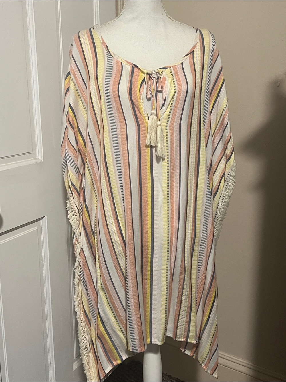 Striped Tassel Tie Women's Swim Coverup - Multi